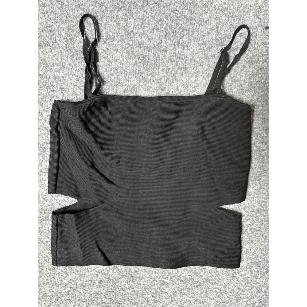SEEK THE LABEL Tank Top Womens XS Black Square Neck Cutout Knit Stretch Camisole